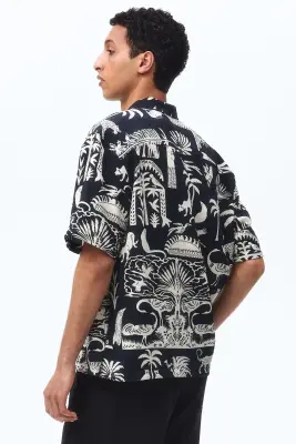 Chemise imprimée Relaxed Fit avec col cubain - Noir — photo 2