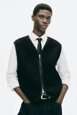 Veste sans manches en laine mélangée - Noir — photo 3