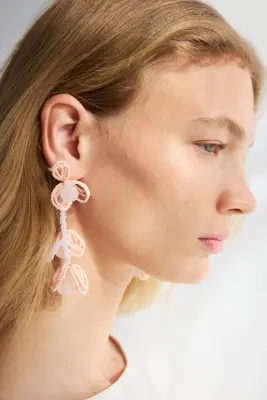 Boucles d'oreilles fleurs avec perles fantaisie - Rose clair — photo 1