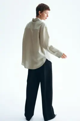 Chemise oversize - Beige kaki/rayures tennis — photo 4