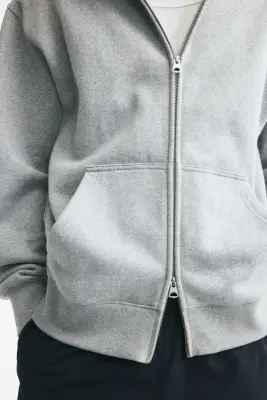 Veste à capuche zippée Relaxed Fit - Gris clair chiné — photo 2