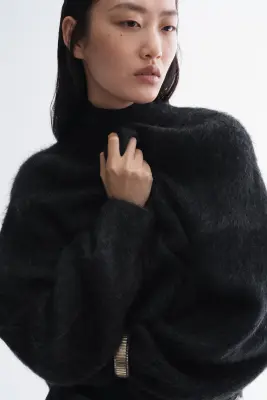 Pull brossé en mohair mélangé - Noir — photo 3