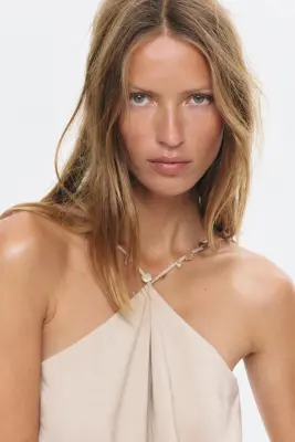 Top à panneaux drapés en lin mélangé - Beige clair — photo 1