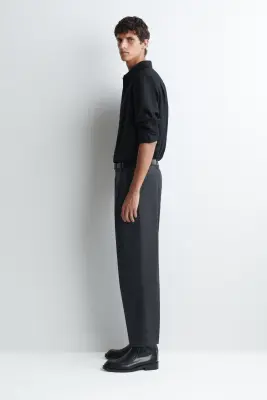 PANTALON À PLIS DROIT DÉCONTRACTÉ EN LAINE - BLEU MARINE — photo 2