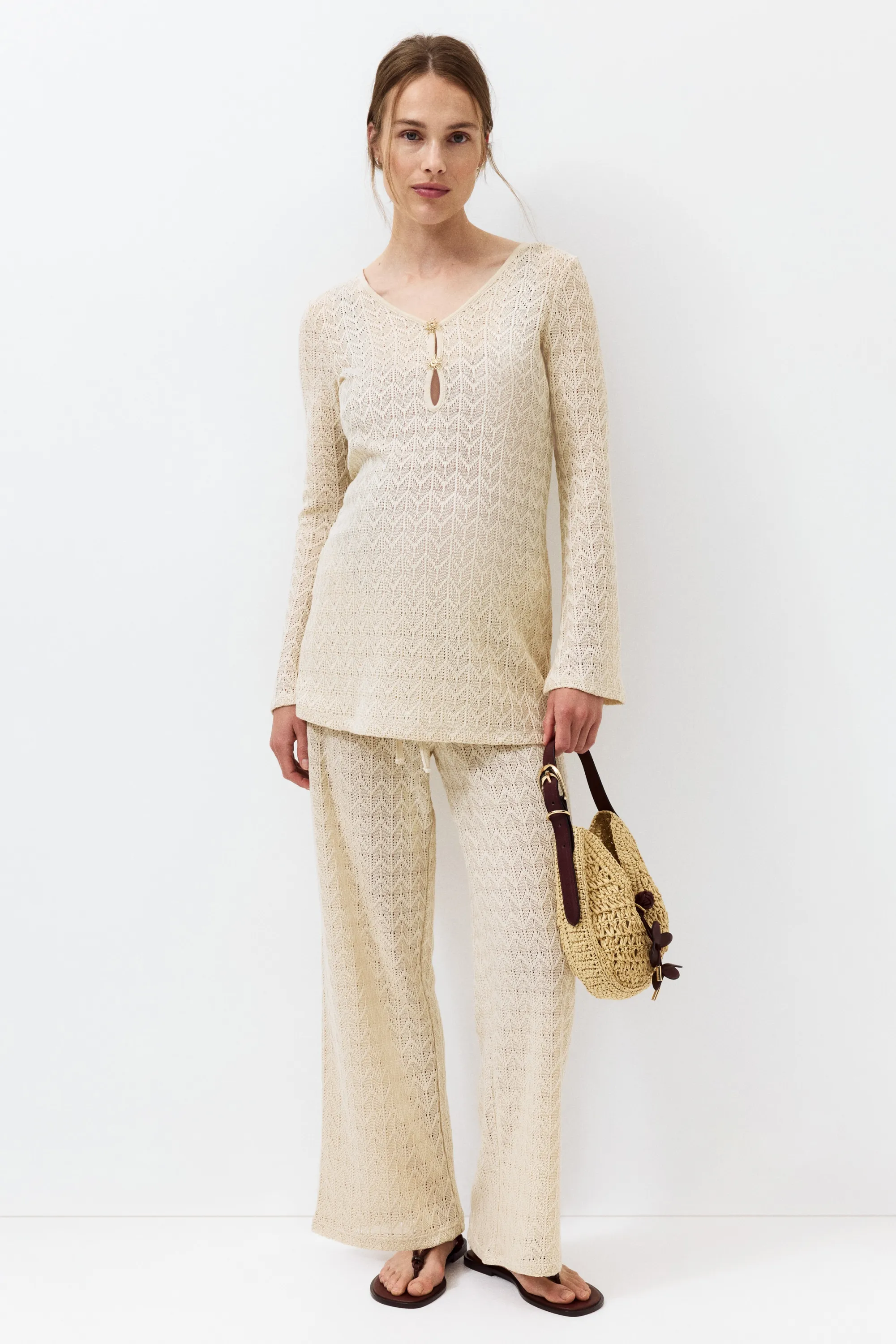 MAMA Ensemble 2 pièces en maille pointelle - Beige clair