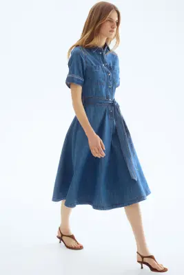 Robe chemise en denim - Bleu denim — photo 2