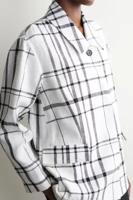 VESTE EN LIN À CARREAUX - BLANC / NOIR / CARREAUX — photo 3