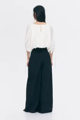 Blouse oversize avec liens à nouer - Blanc — photo 2