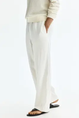 Loose Fit Linen trousers - Crème — photo 3