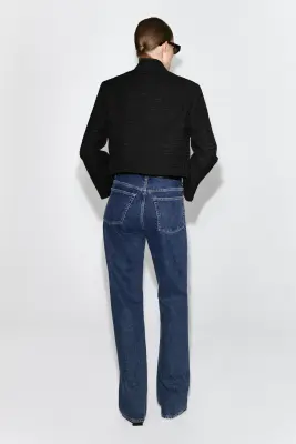 CROPPED STRUCTURED JACQUARD BLAZER - NOIR — photo 5