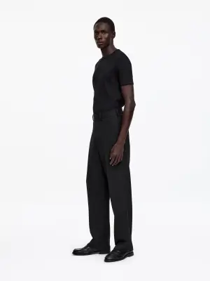 Pantalon tailleur large en laine - Charbon — photo 2
