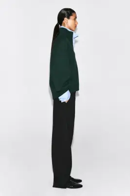VESTE ZIPPÉE À COL CHEMINÉE EN LAINE - VERT FONCÉ — photo 5