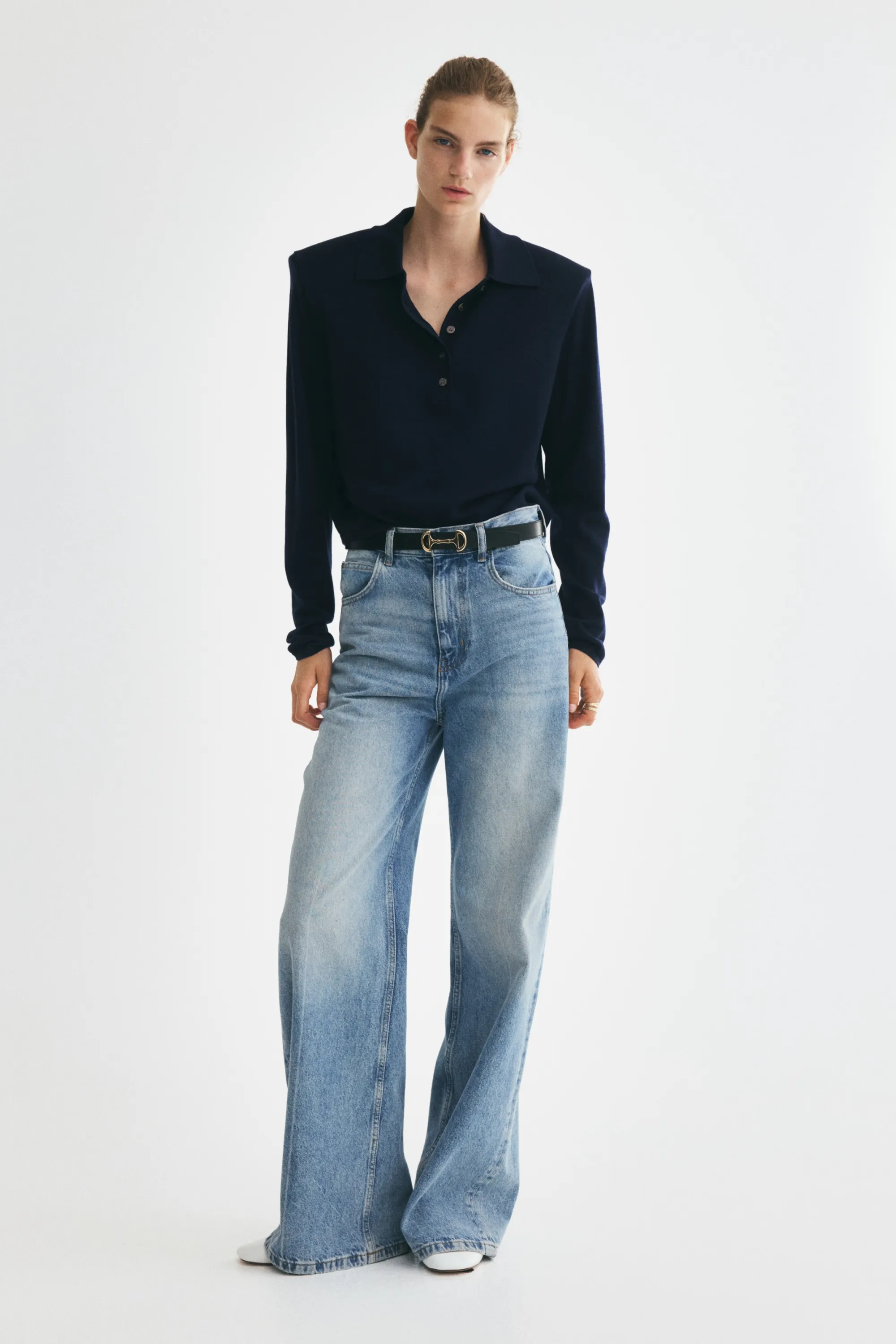 Polo en laine mérinos - Bleu marine