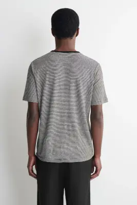 T-SHIRT EN JERSEY DE LIN - NOIR / RAYURES — photo 4