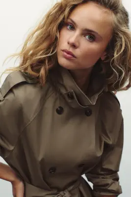 Trench-coat à fermeture croisée en twill - Taupe — photo 1