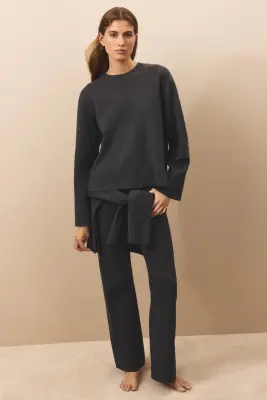 Pull oversize en maille fine - Gris foncé — photo 2