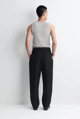 PANTALON FUSEAU À PLIS EN LAINE MÉLANGÉE - NOIR — photo 4