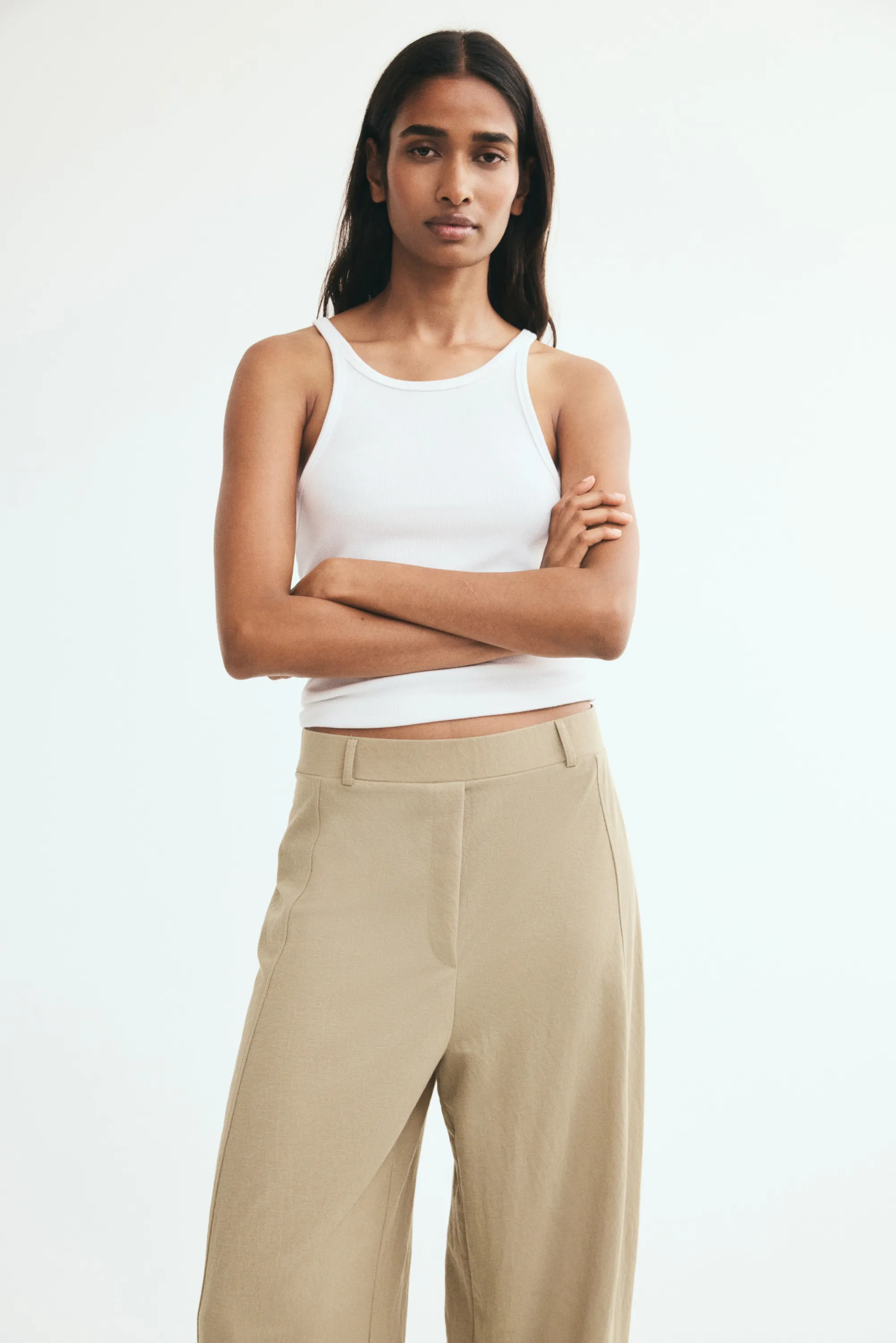 Viscose-blend barrel trousers - Beige foncé