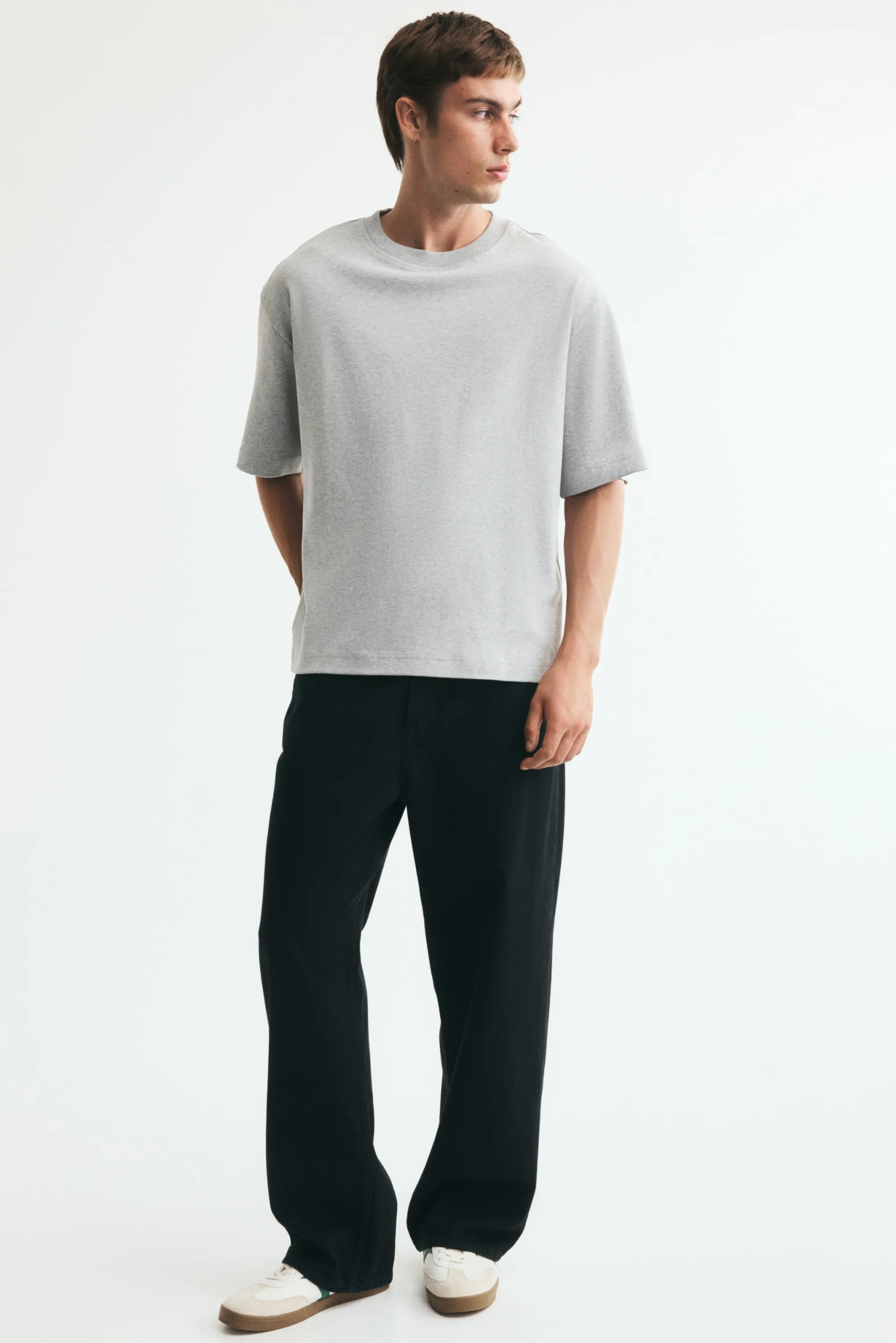 T-shirt Relaxed Fit en interlock - Gris chiné