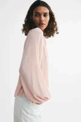 Blouse en viscose mélangée avec manches ballon - Rose clair — photo 3
