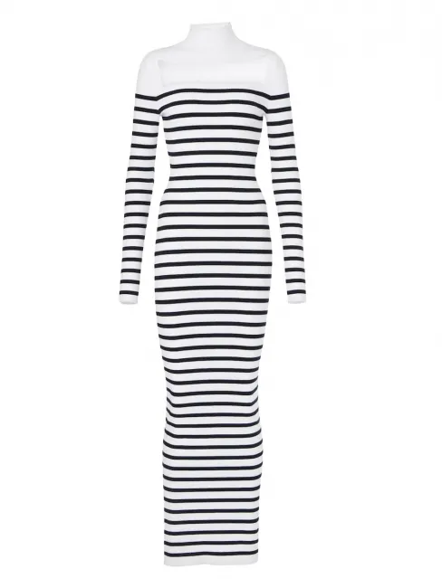 Robe longue marinière en maille rayé noir et blanc Prix boutique €950 Taille XS