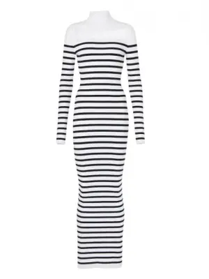 Robe longue marinière en maille rayé noir et blanc Prix boutique €950 Taille XS — photo 1