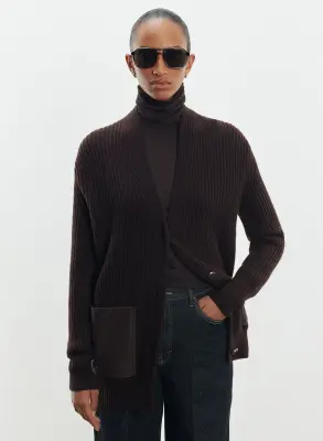 Cardigan en cuir et laine mérinos