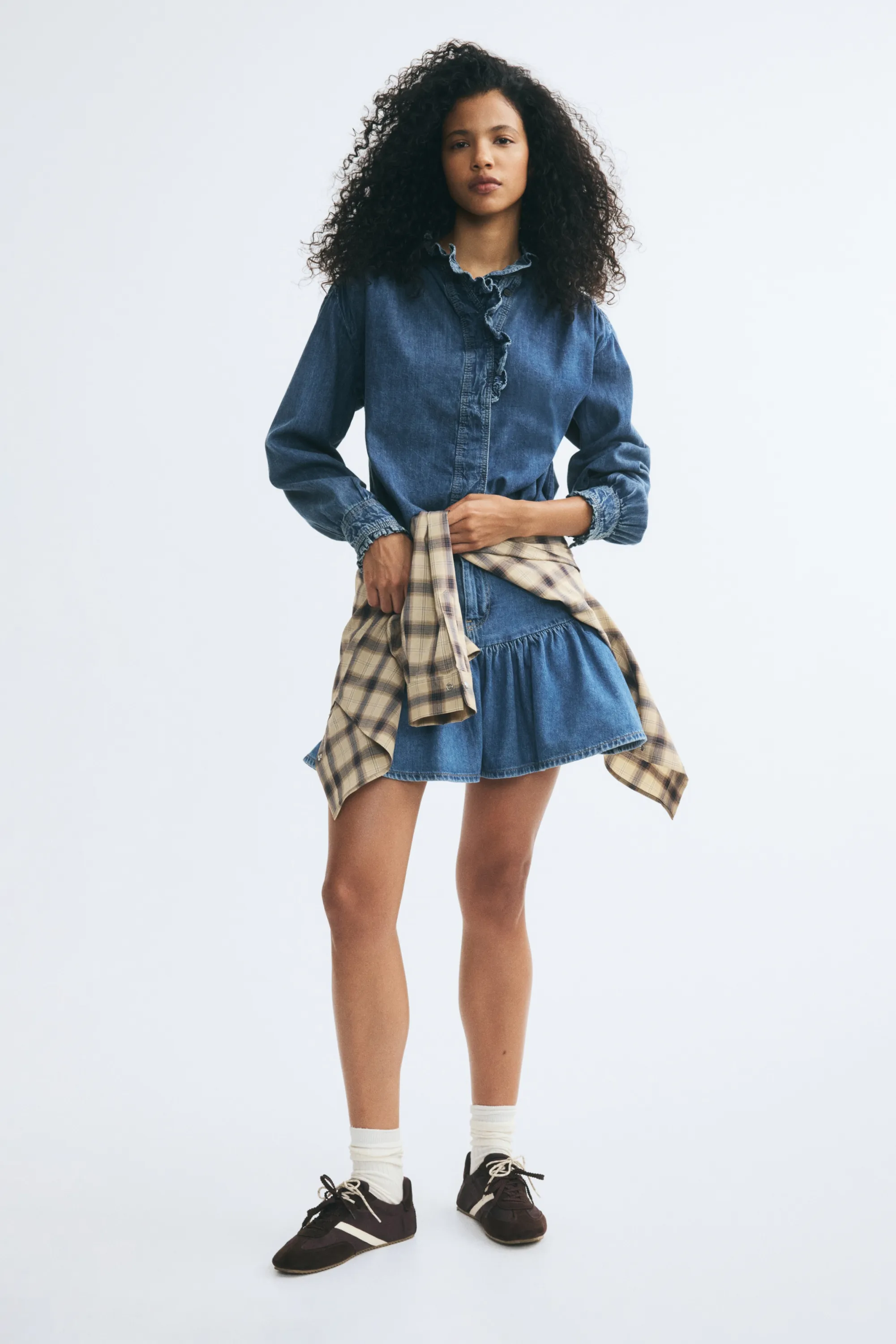Blouse à volants ruchés - Bleu denim