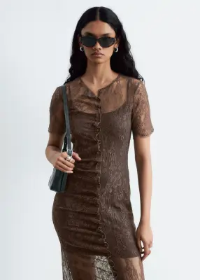 Robe en dentelle festonnée - Marron foncé — photo 3