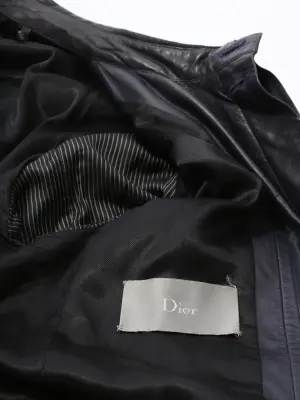 Veste blouson en cuir et suede bleu marine Eté 2014 Par kris Van Assche Prix boutique 4700€ Taille 48 — photo 3