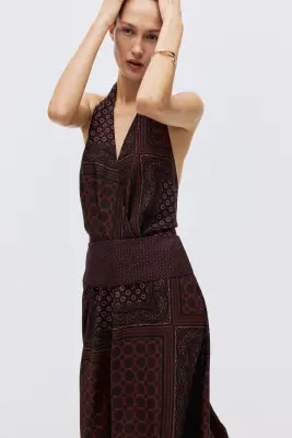 Robe longue avec dos nu - Bordeaux/motif — photo 1