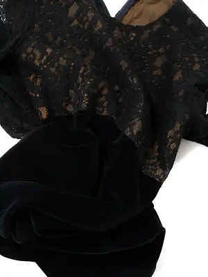 Robe manches longues en dentelle et velours noir Taille 36/38 — photo 2