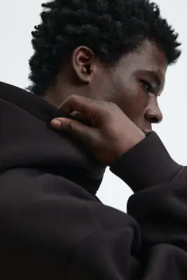 Hoodie Loose Fit en scuba - Marron foncé — photo 2
