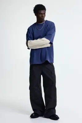 T-shirt Oversized Fit - Bleu foncé — photo 1