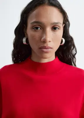 Robe courte en maille à col montant - Rouge vif — photo 3