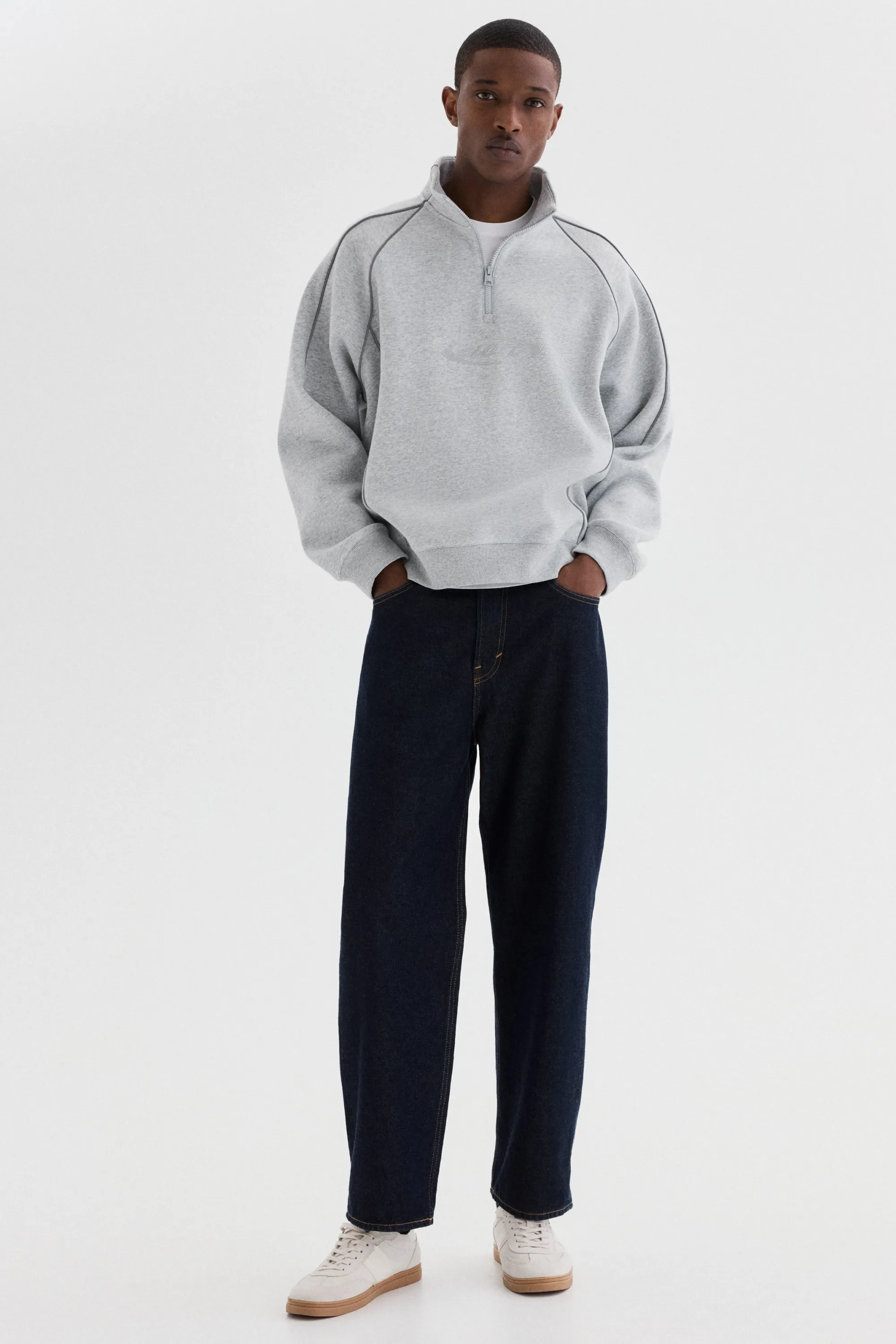 Sweat Loose Fit avec col zippé - Gris chiné/Akito