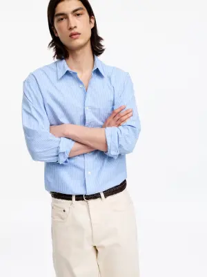 Chemise en popeline décontractée - Blanc/Bleu — photo 1