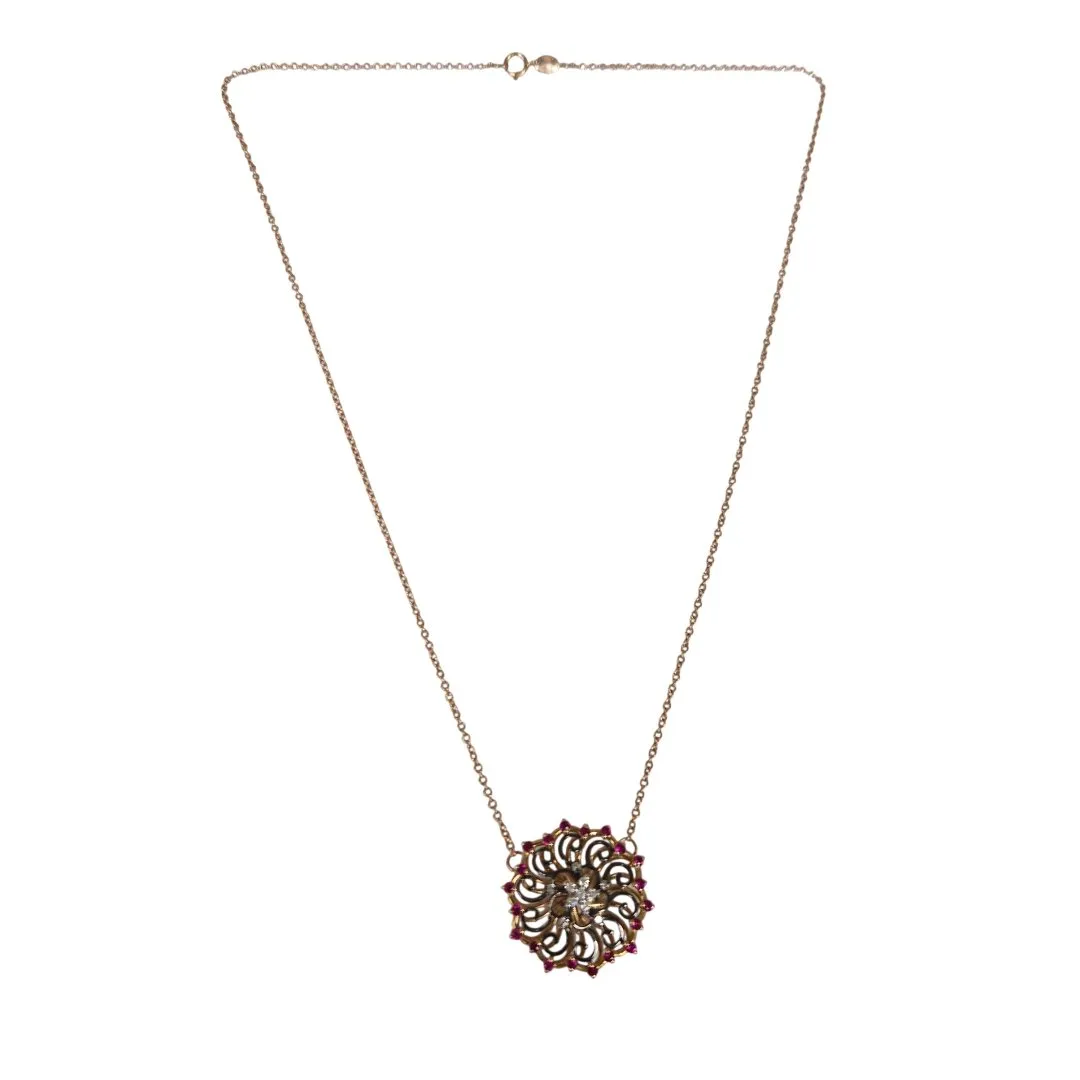 Chaine or rose roue 11 diamants 20 rubis