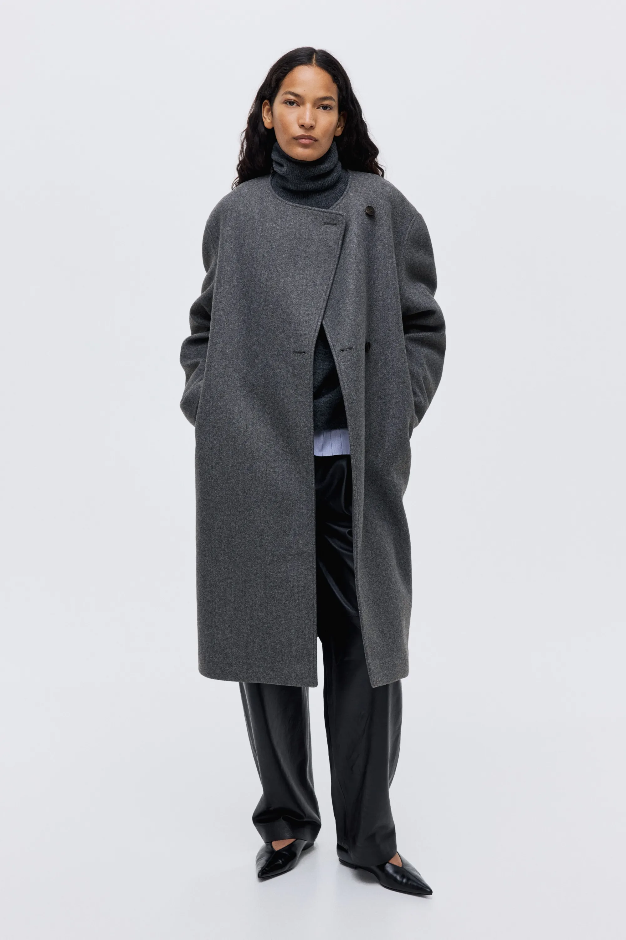 Manteau à écharpe - Gris foncé chiné