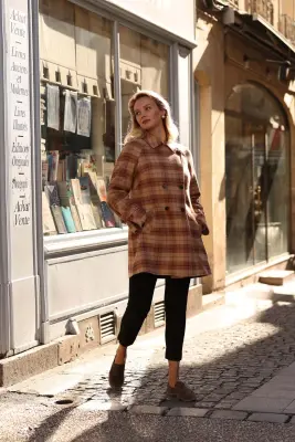 Francine Short Trench Coat - Brown plaid — photo 5