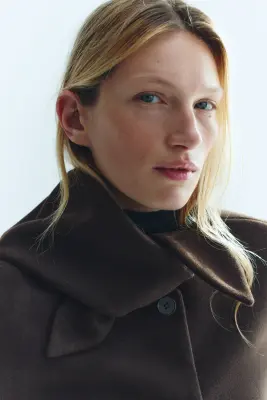 Scarf-collar twill jacket - Marron foncé — photo 3