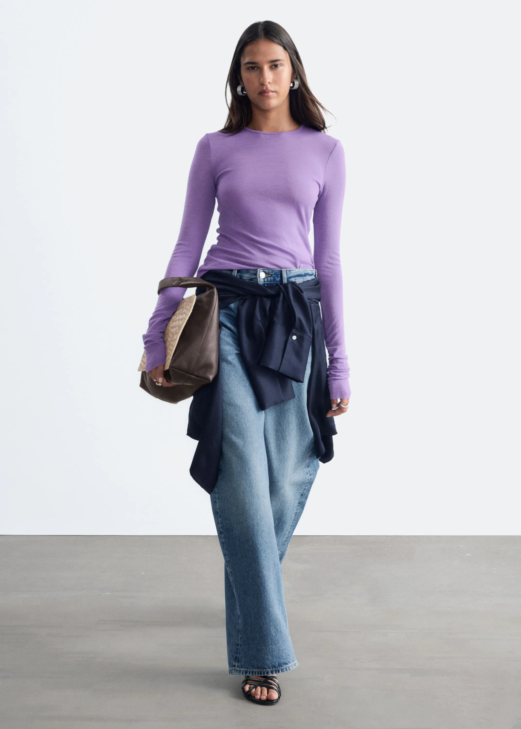 Haut en maille unie de laine - Lilas