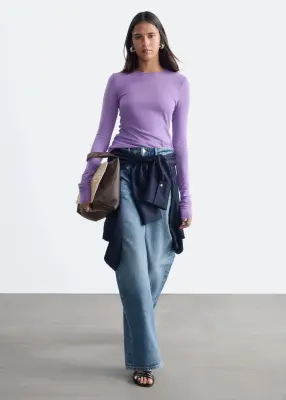 Haut en maille unie de laine - Lilas — photo 1