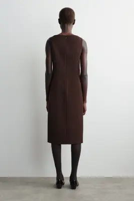 ROBE TAILLEUR MIDI EN LAINE - BRUN — photo 3