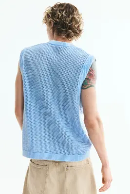 Pull sans manches Regular Fit en maille ajourée - Bleu clair — photo 2