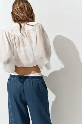Wide paper bag trousers - Bleu denim — photo 2