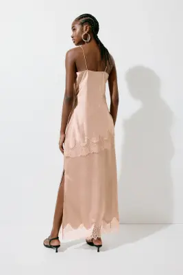 Jupe en satin avec dentelle - Beige — photo 3
