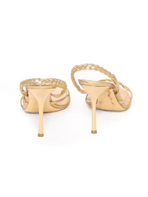 Sandales à talon stiletto en cuir doré bride tressée Prix boutique 650€ Taille 41 — photo 5