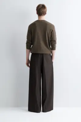 PANTALON LARGE À PLIS DÉCONTRACTÉ - BRUN FONCÉ — photo 4