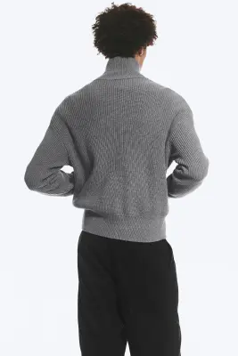 Cardigan zippé à col montant décontracté - Gris poudré clair — photo 3